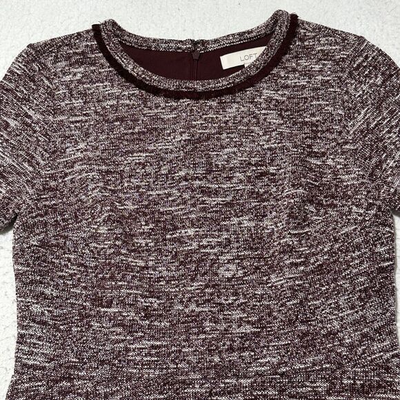 Ann Taylor LOFT Women's 4 Burgundy Short Sleeve Fringe Short Sleeve Sheath Dress - Picture 2 of 12